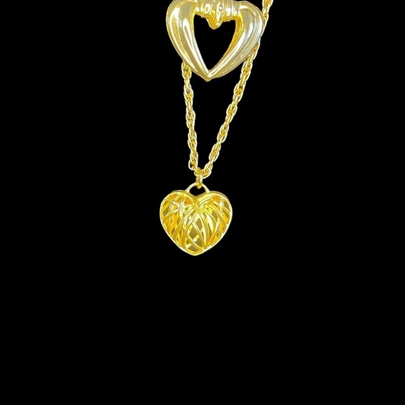 Two Gold Toned Necklaces With Heart Pendants - Picture 2 of 2